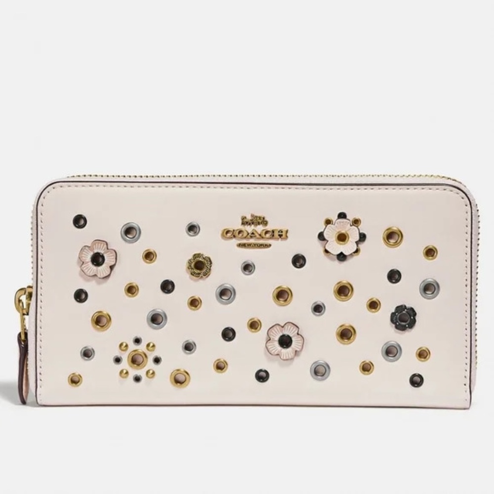 Coach Floral Zip Around Accordion Wallet with Tea Rose Appliqué and Grom…